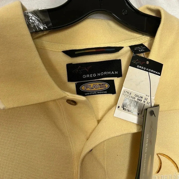 GREG NORMAN PLAY DRY SYSTEM YELLOW  GOLF SHIRT ! - Picture 3 of 12